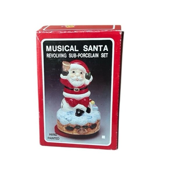 Vintage Christmas Santa Claus Musical Revolving Cello Jingle Bells 7”x5” READ - Picture 9 of 10